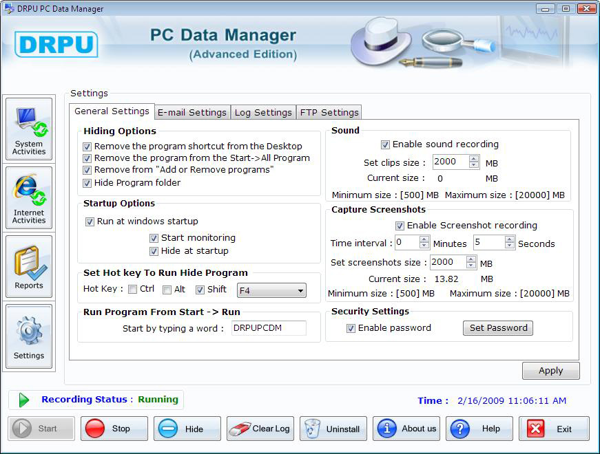 Screenshot of PC Data Manager Keylogger